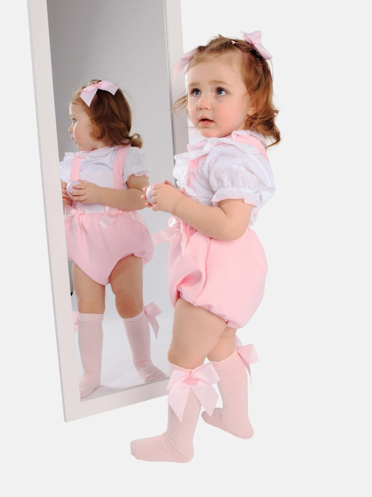 Baby Girl Lara Collection Baby Pink Romper with Bows