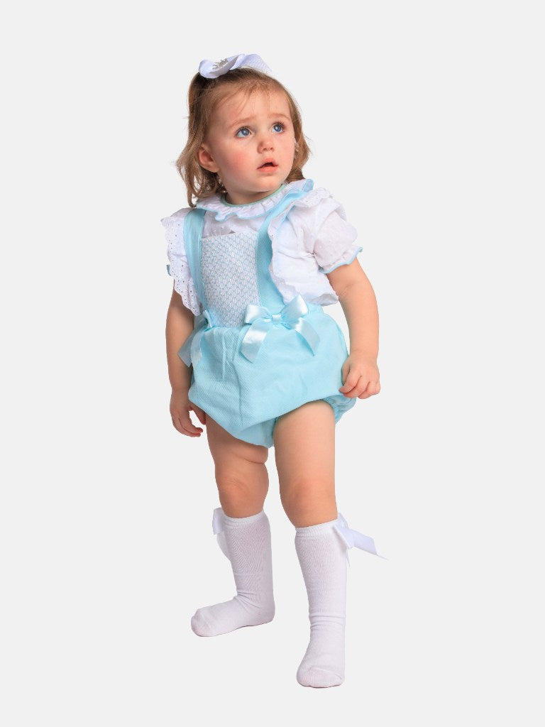 Baby Girl Lara Collection Aqua Romper with Bows