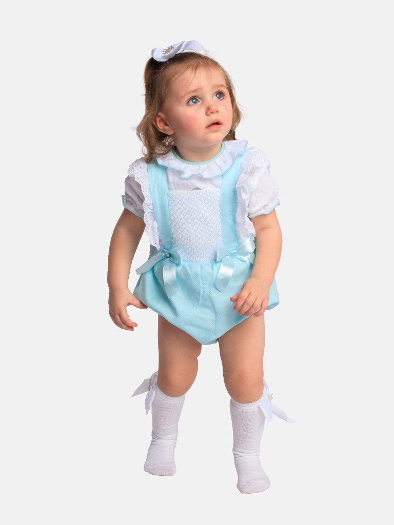 Baby Girl Lara Collection Spanish Romper Set-Aqua Blue