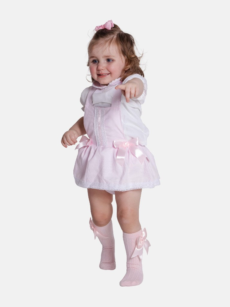 Baby Girl Vera Collection Light Pink Spanish Romper with Bows