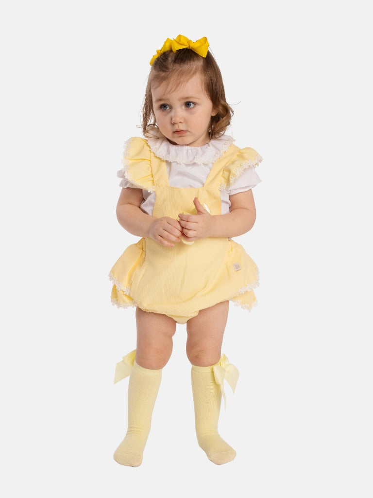 Baby Girl Daisy Collection Spanish Romper Set-Lemon Yellow
