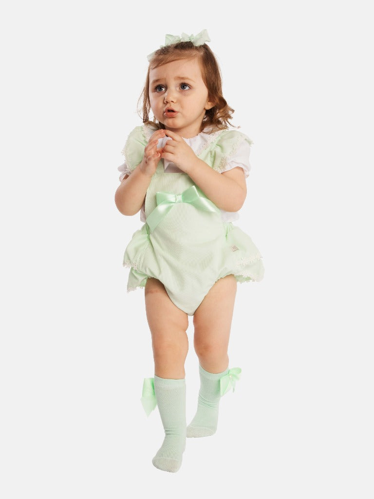 Baby Girl Daisy Collection Spanish Romper Set-Mint Green