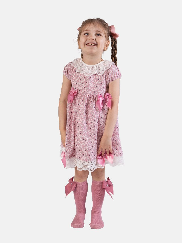 Baby Girl Aloma Collection Spanish Floral Dress-Dusty Pink
