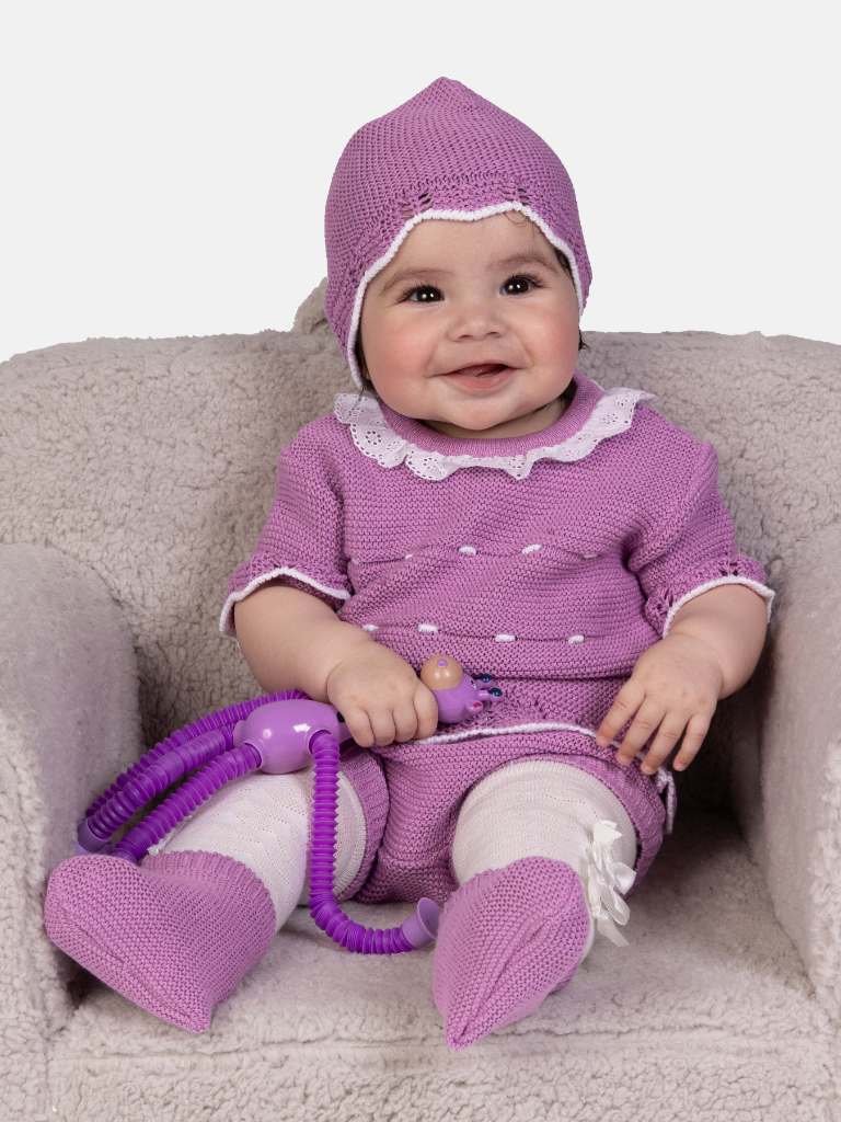 Baby Girl Julia Collection 4-piece Spanish Knitted Set-Purple