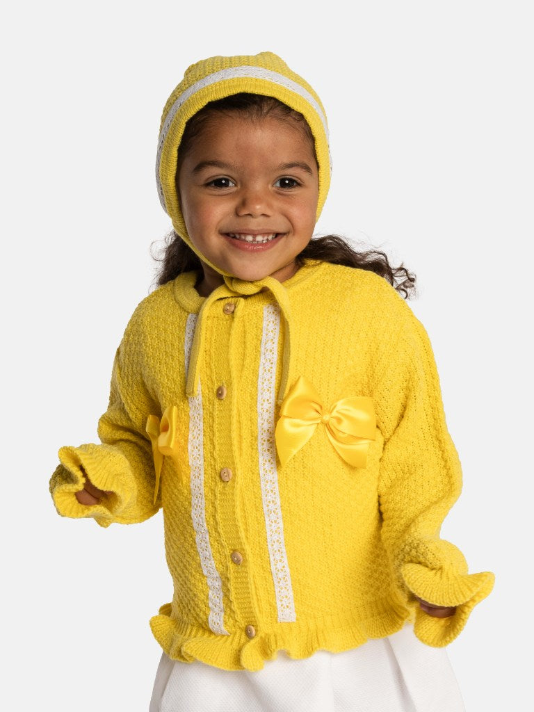 Baby Girl Cardigan & Bonnet Set - Yellow