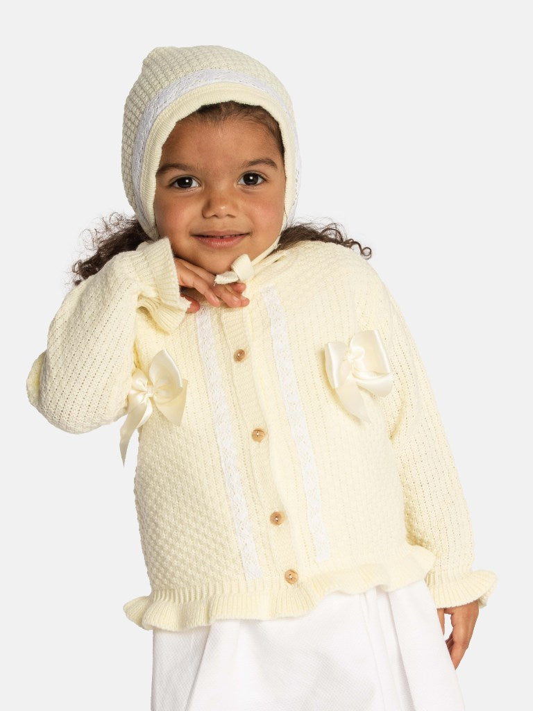 Baby Girl Cardigan & Bonnet Set - Lemon