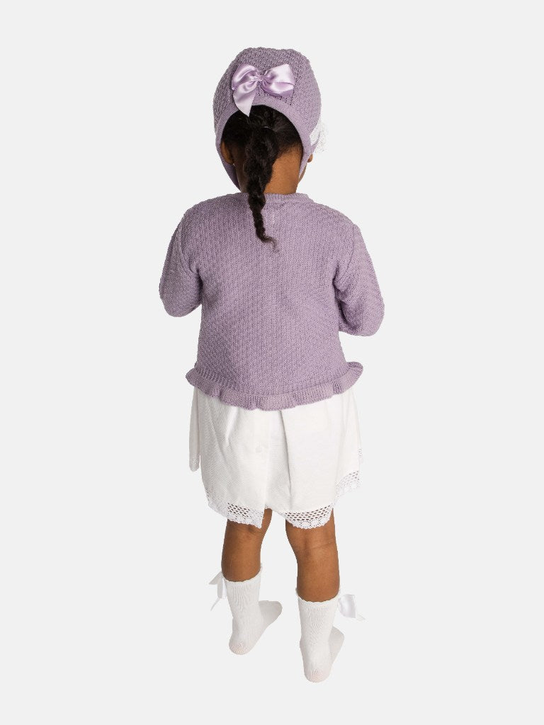 Baby Girl Cardigan & Bonnet Set - Purple