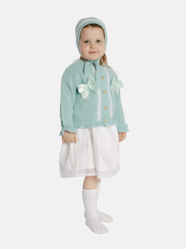 Baby Girl Cardigan & Bonnet Set - Aqua