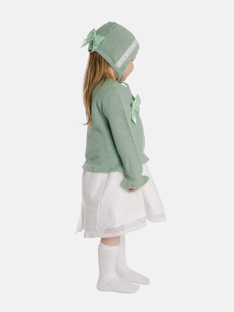 Baby Girl Cardigan & Bonnet Set - Mint Green