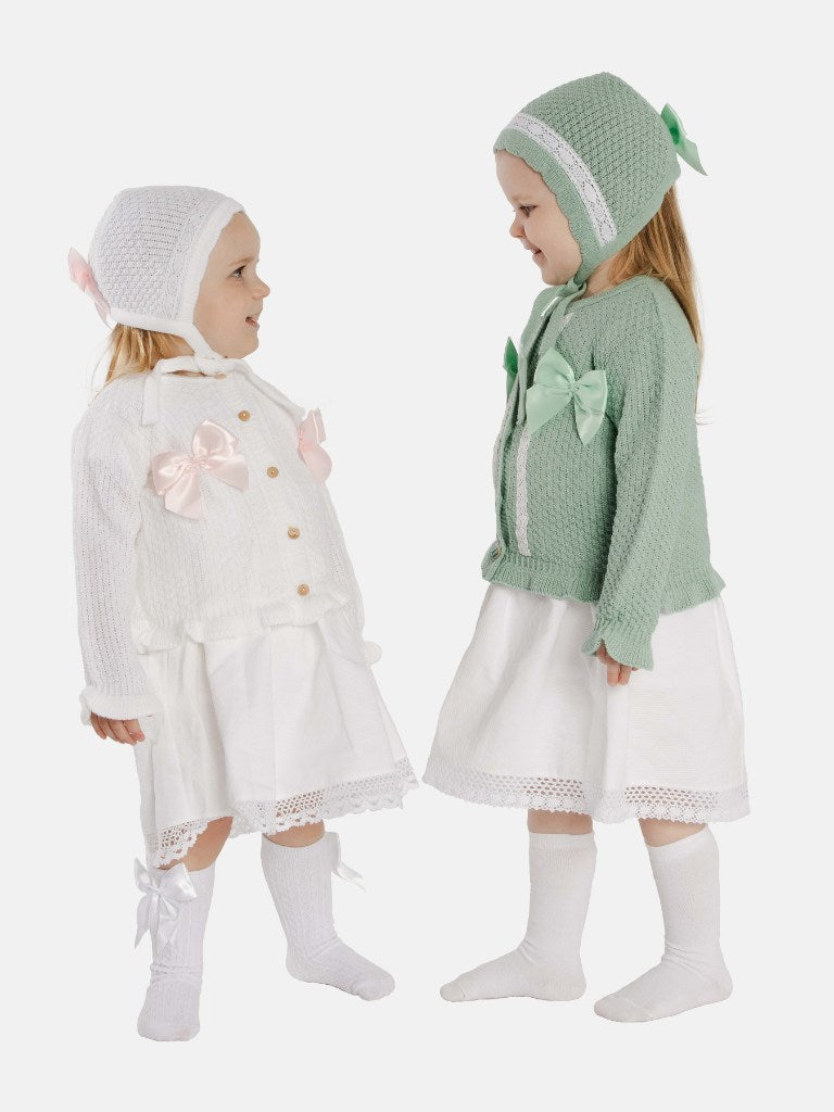 Baby Girl Cardigan & Bonnet Set - Mint Green