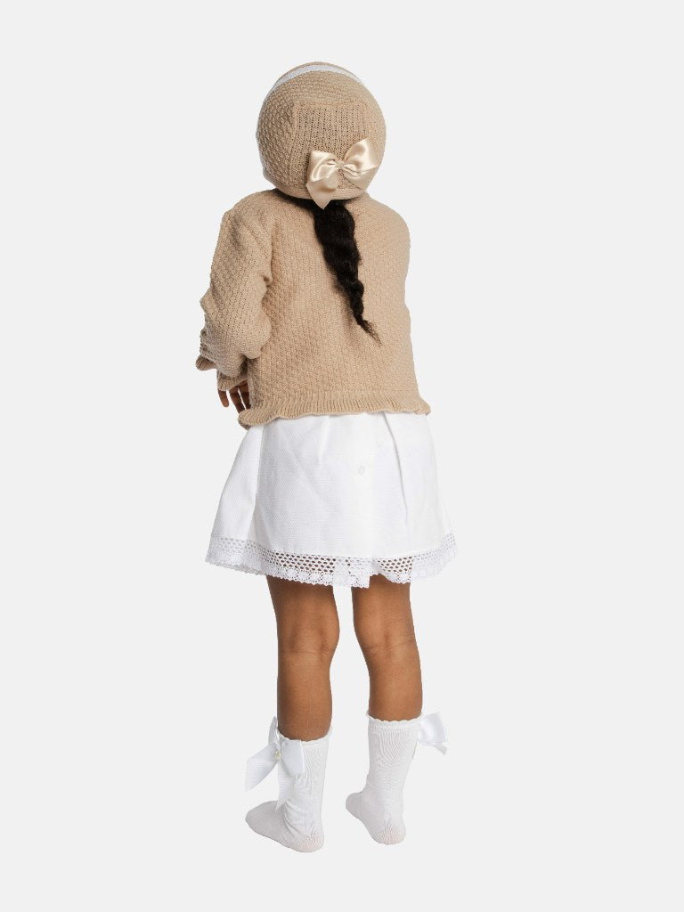 Baby Girl Cardigan & Bonnet Set - Beige/Tan