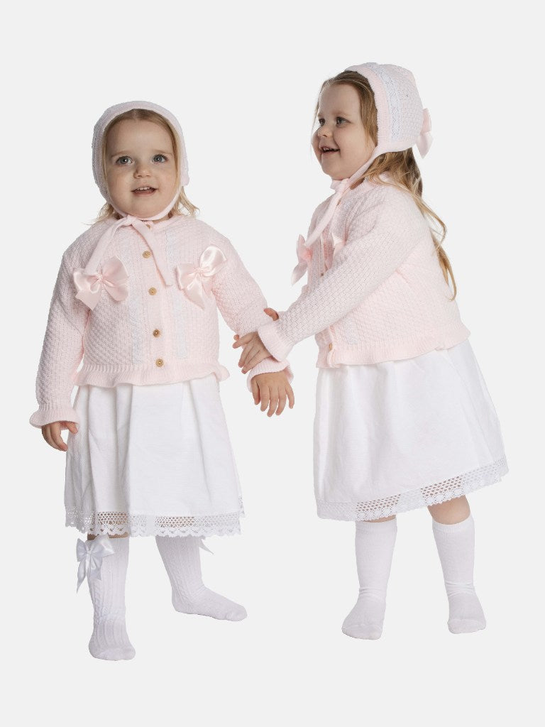 Baby Girl Cardigan & Bonnet Set - Baby Pink