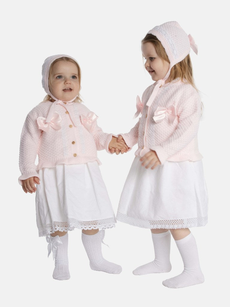 Baby Girl Cardigan & Bonnet Set - Baby Pink