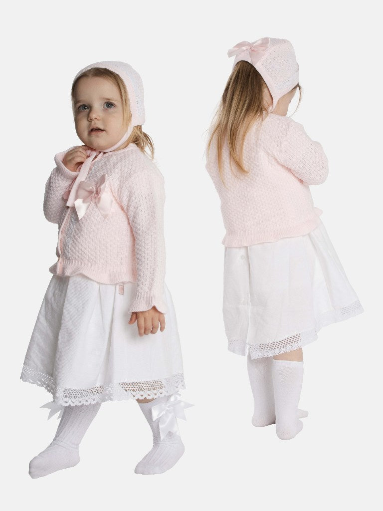 Baby Girl Cardigan & Bonnet Set - Baby Pink