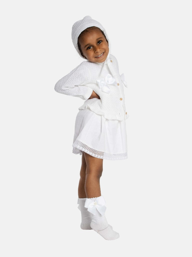 Baby Girl Cardigan & Bonnet Set - White