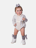 Baby Girl Lellie Collection Spanish Romper with Bonnet Set - Grey