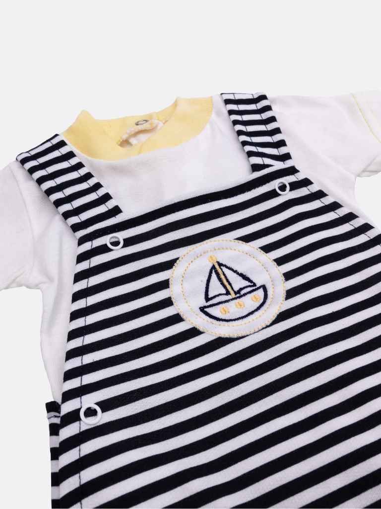 Baby Boy Sailor Collection Dungaree with Collar T-Shirt Set - Navy Blue