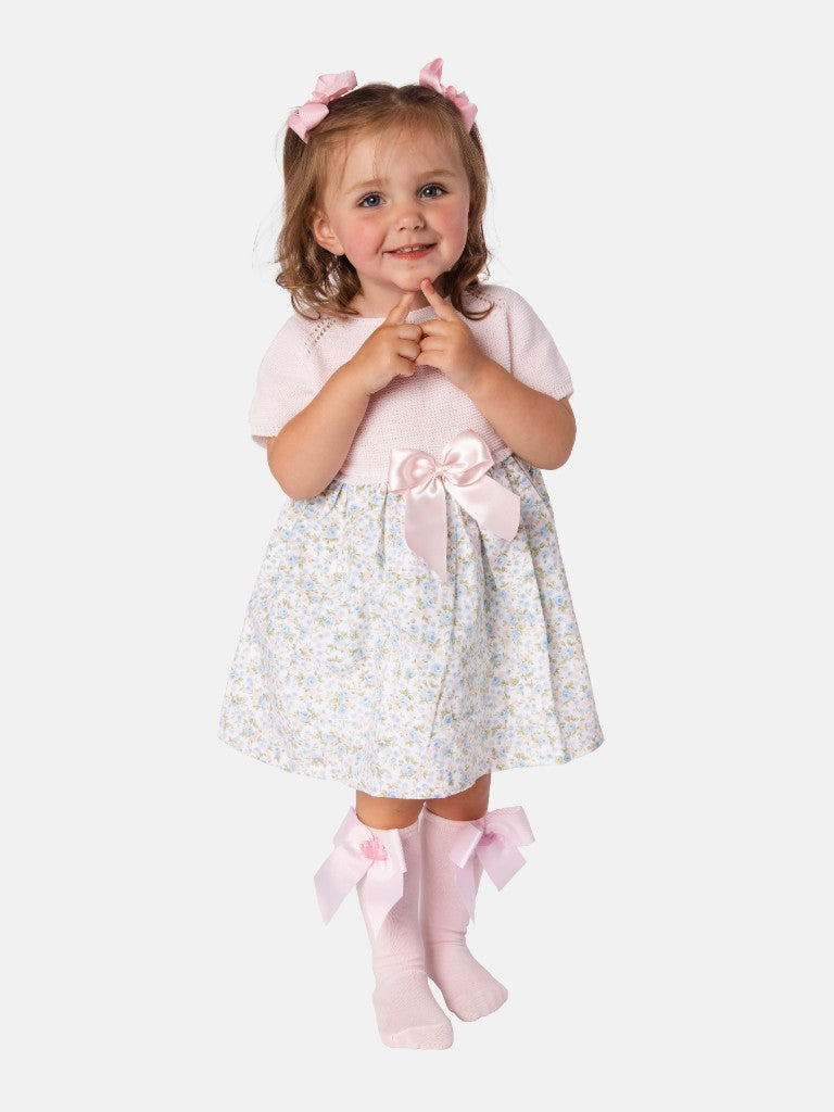 Baby Girl Nova X Collection Half Knitted Spanish Dress-Baby Pink & Floral
