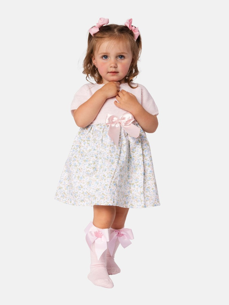 Baby Girl Nova X Collection Half Knitted Spanish Dress-Baby Pink & Floral