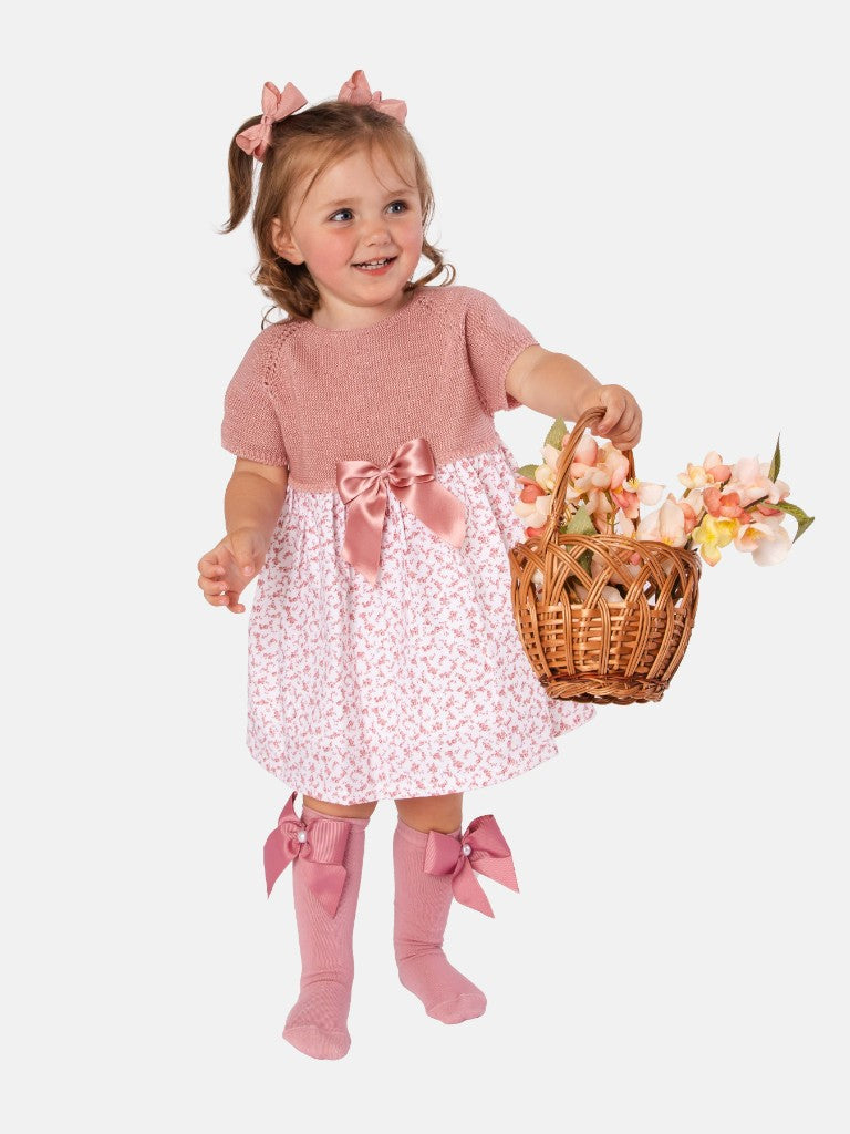 Baby Girl Nova X Collection Half Knitted Spanish Dress-Dusty Pink & Floral