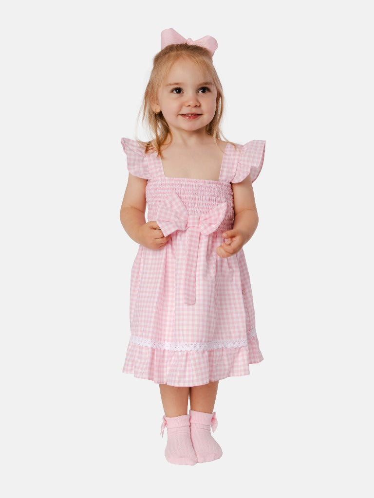 Baby Girl Luisa Collection Spanish Checked Dress-Baby Pink