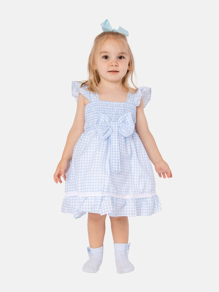 Baby Girl Luisa Collection Spanish Checked Dress-Baby Blue