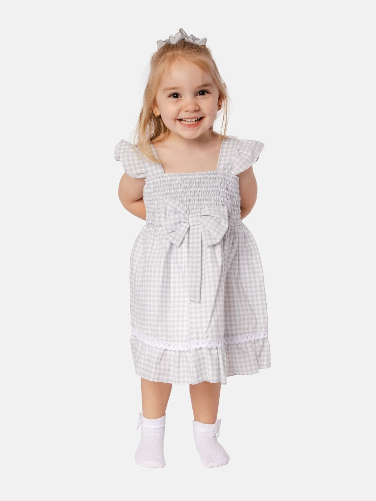 Baby Girl Luisa Collection Spanish Checked Dress-Grey