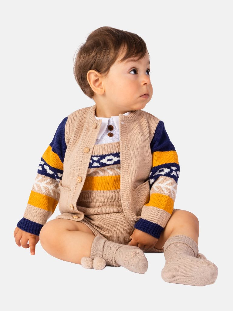 Baby Boy Marco Collection 2-piece Spanish Knitted Set-Beige