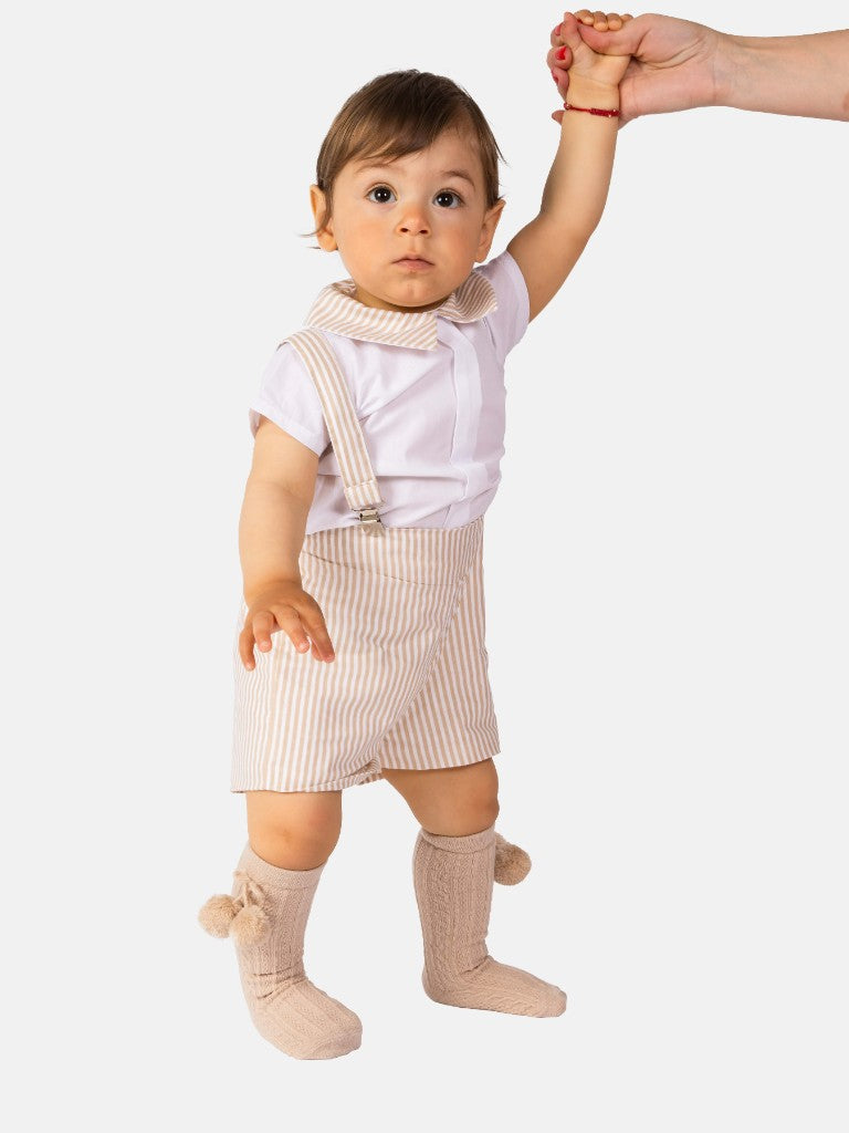 Baby Boy Matias Collection Striped Spanish Romper Set-Beige