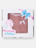 Baby Girl 3-piece Cable Knit Gift Box Set with Bonnet - Dusty Pink