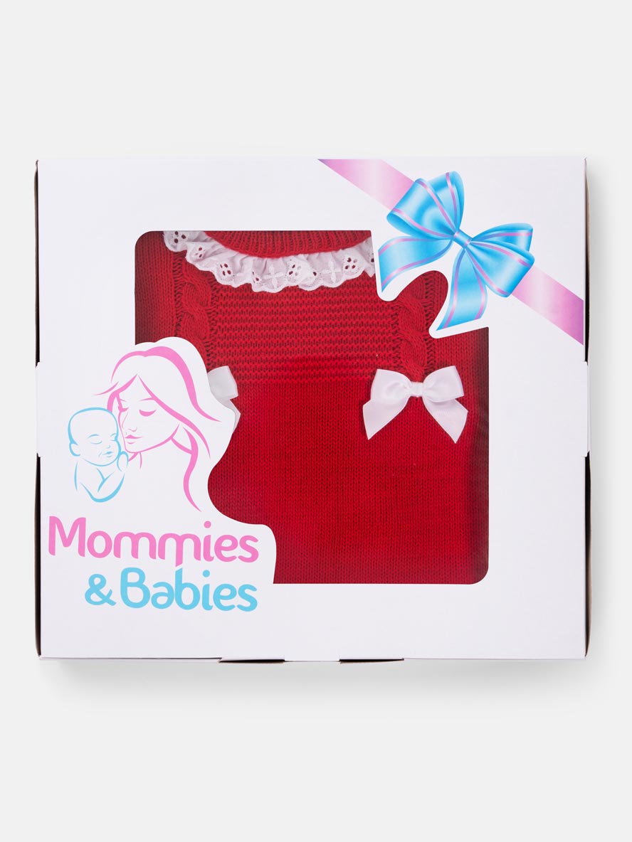 Baby Girl 3-piece Cable Knit Gift Box Set with Bonnet-Red