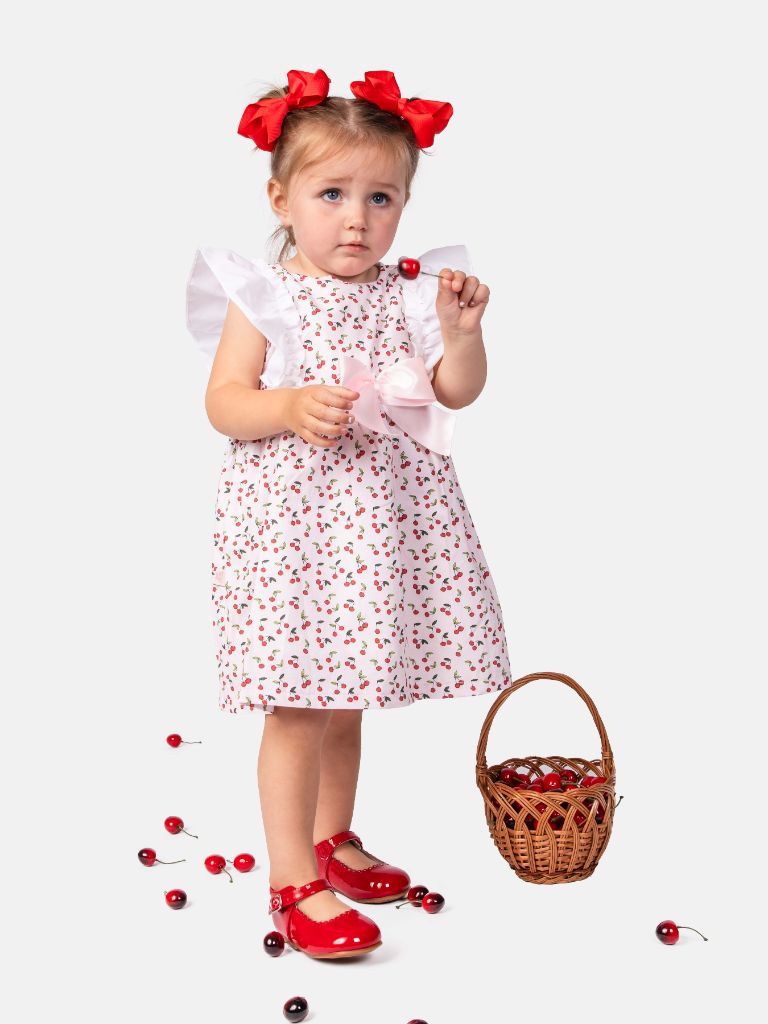 Baby Girl Cherry Collection Ruffle Spanish Dress-Pink