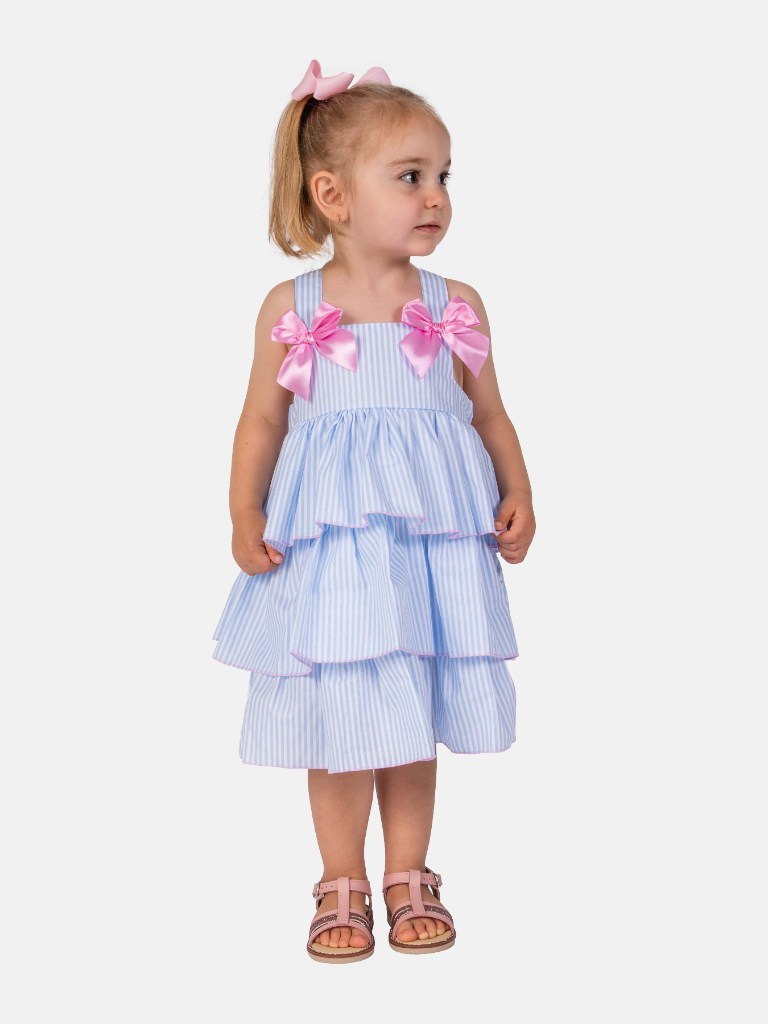 Baby Girl Carolina Collection Spanish Striped Dress-Baby Blue