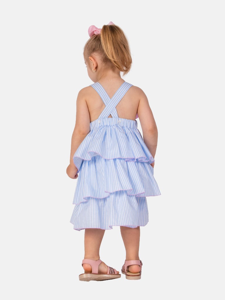 Baby Girl Carolina Collection Spanish Striped Dress-Baby Blue