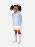Baby Girl Blanca Collection Spanish Striped Dress with Bonnet - Baby Blue