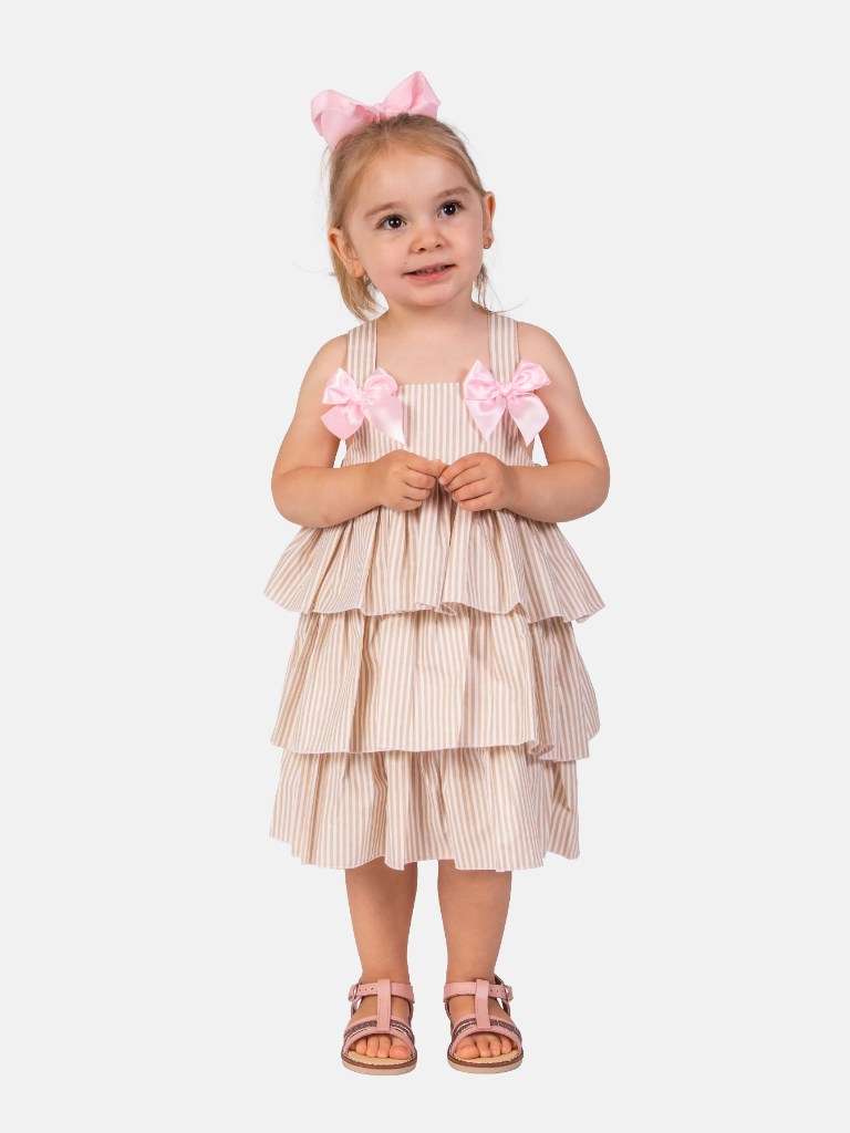 Baby Girl Carolina Collection Spanish Striped Dress-Beige