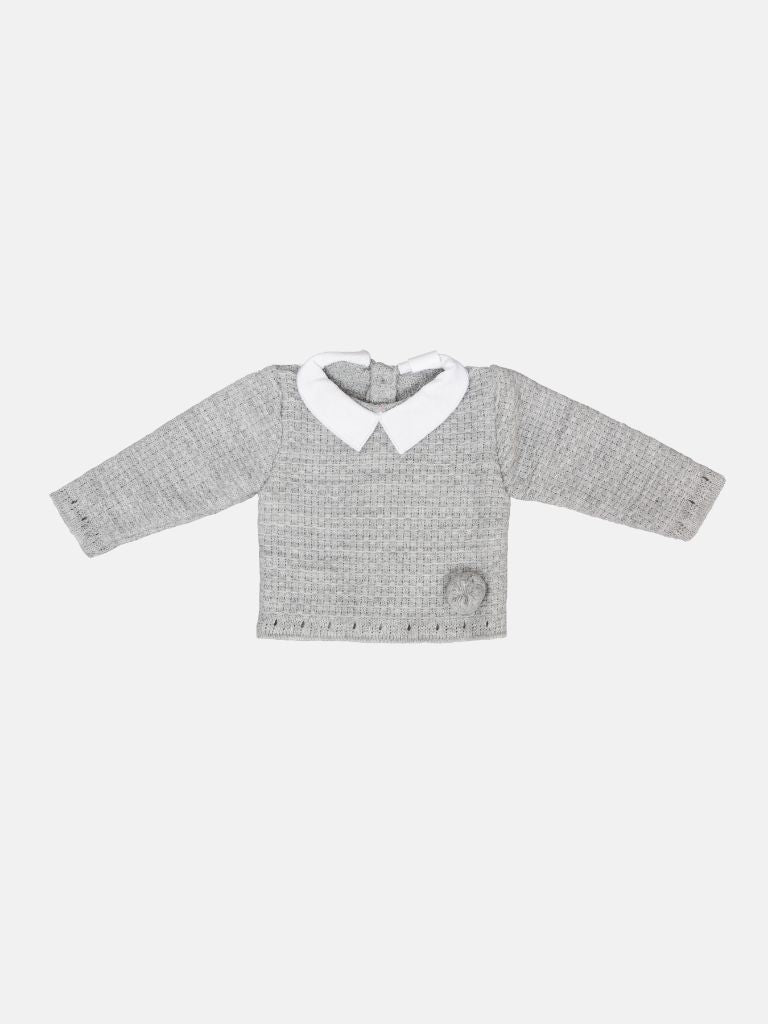 Baby Unisex Pom-pom 3-piece Grey Knitted Gift Box Set