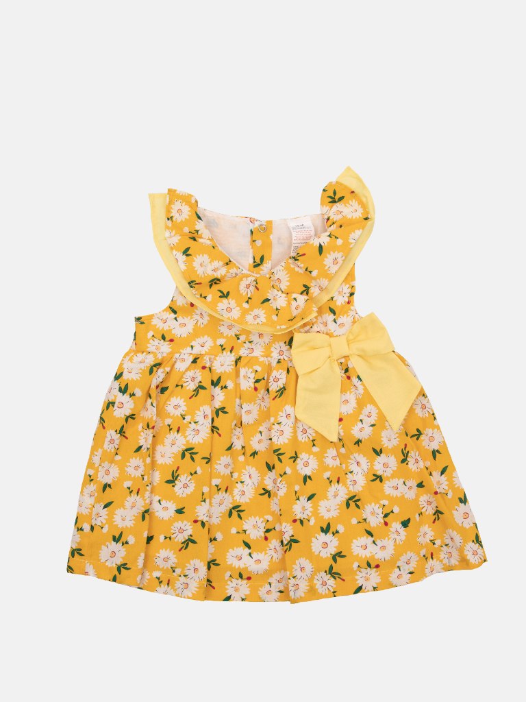 Baby Girl Marbella Printed Floral Summer Dress-Yellow