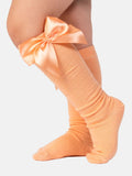 Baby Girl Vibrant Big Satin Bow Knee Socks - Peach Orange