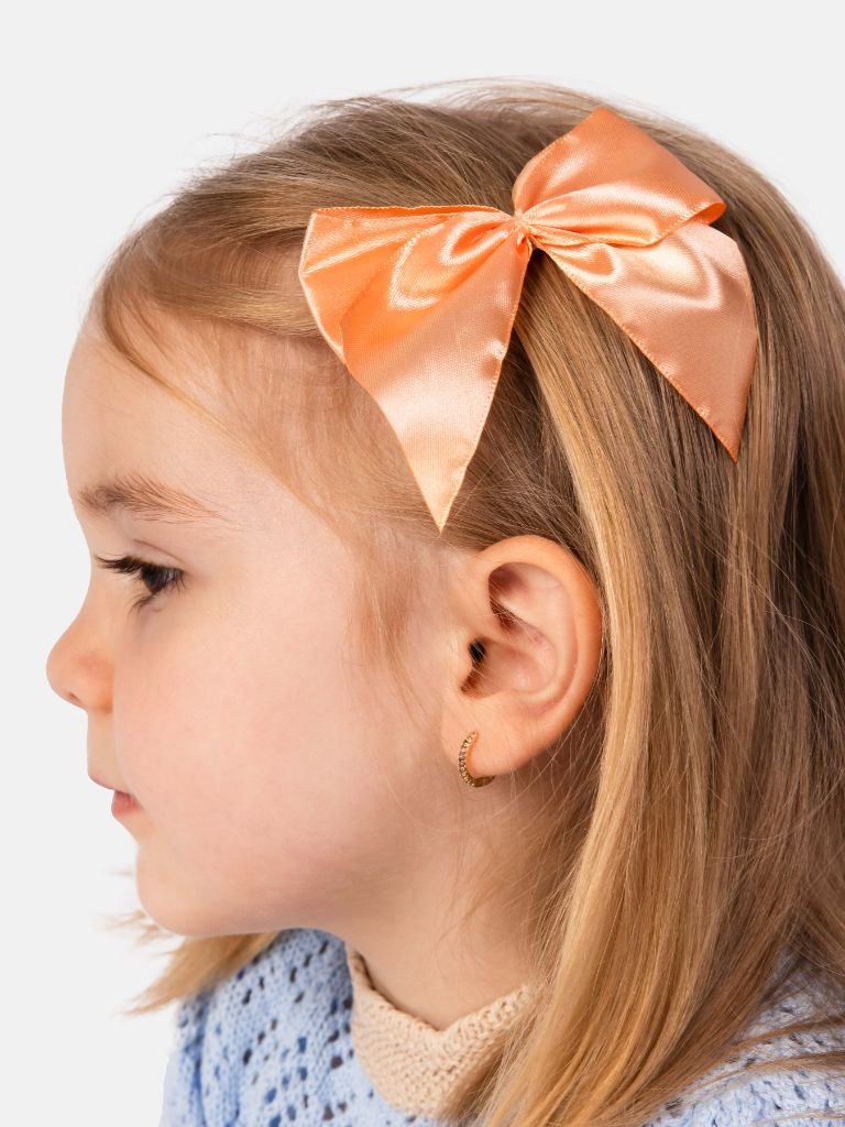 Baby Girl Vibrant Satin Bow Hairclip-Peach Orange