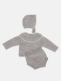 Baby Girl Inues Collection Knitted Set and Bonnet - Grey