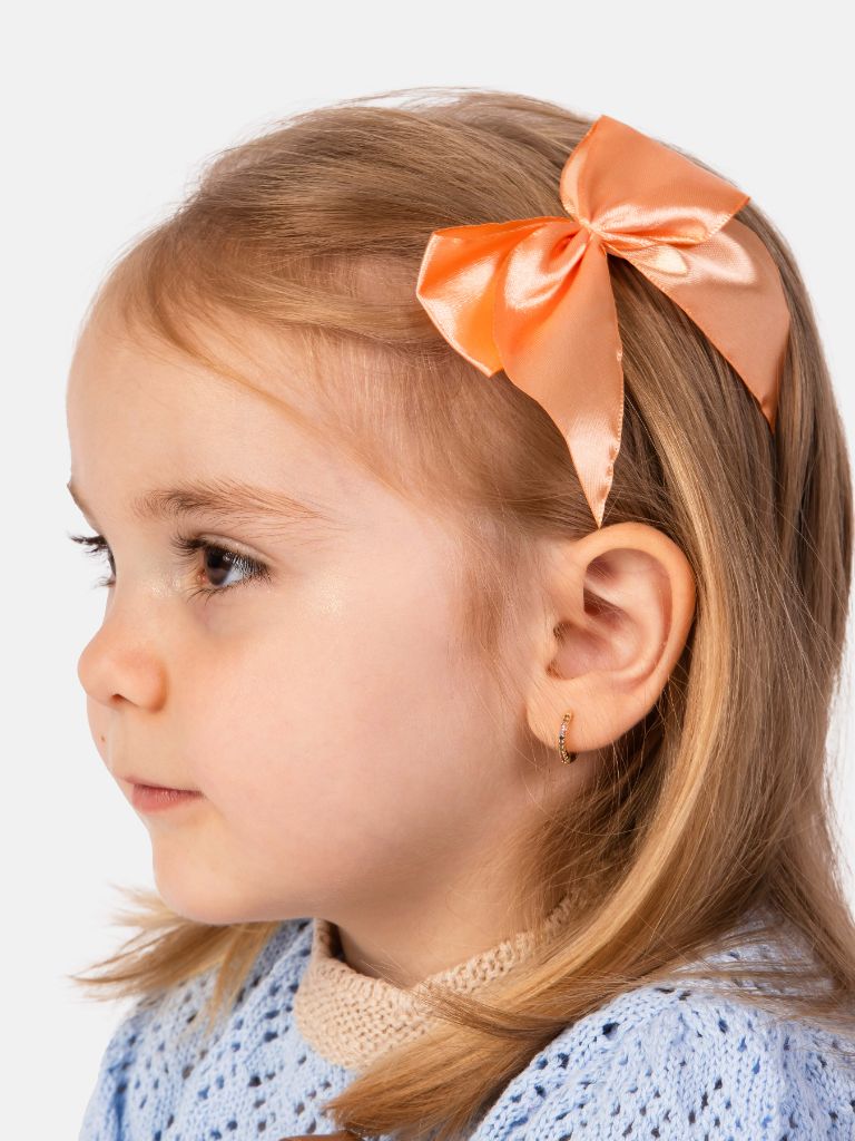 Baby Girl Vibrant Satin Bow Hairclip-Peach Orange