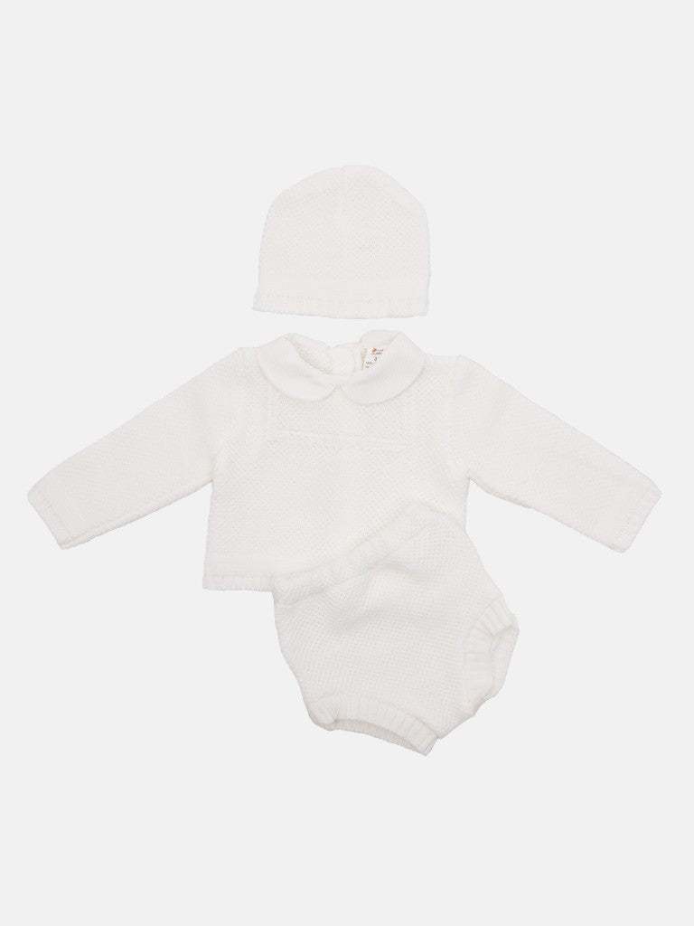 Baby Girl Tami Collection Textured Line Knitted Set-White