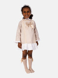 Baby Girl Blanca Collection Spanish Striped Dress with Bonnet - Beige
