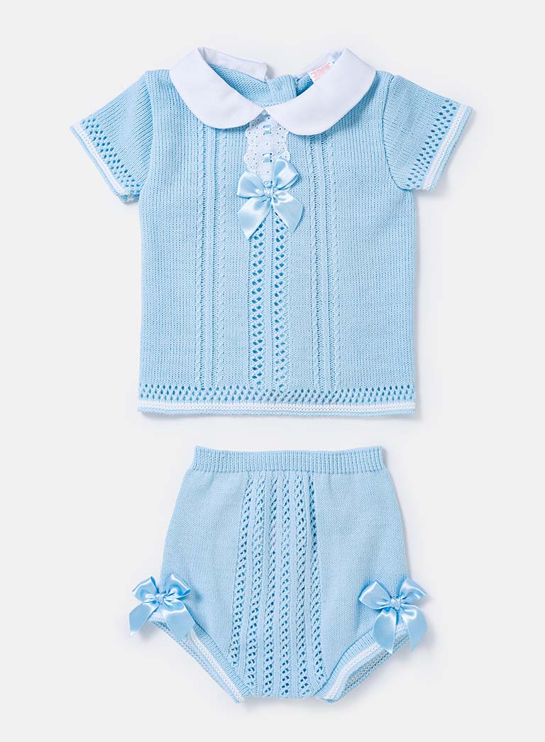 Baby Girl Iris Collection 2-piece Spanish Knitted Set - Baby Blue