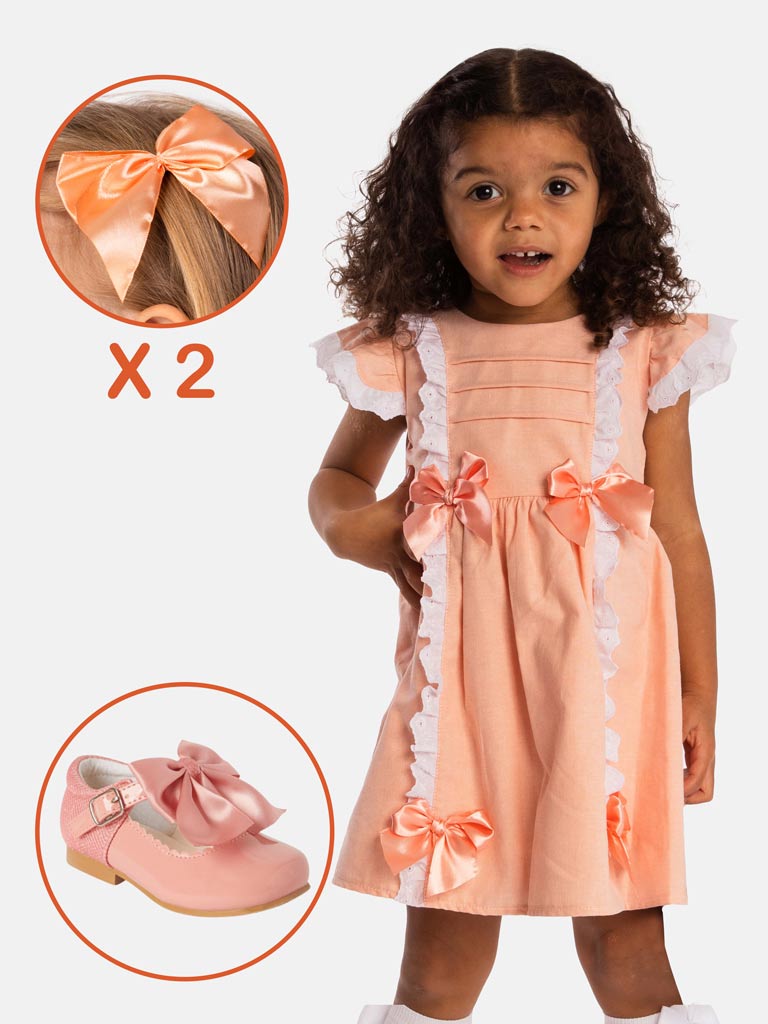 Baby Girl Isabell Dress with Shoes and 2 Hairclips Bundle