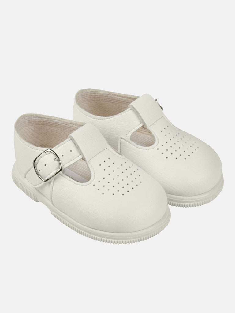 Baypods Hard Sole Boys T-Bar Hole Punched Shoe - Ivory