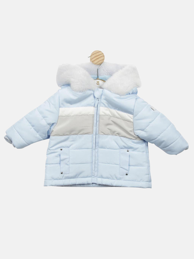 Baby Boy Mintini Puffer Fur Hooded Jacket - Baby Blue