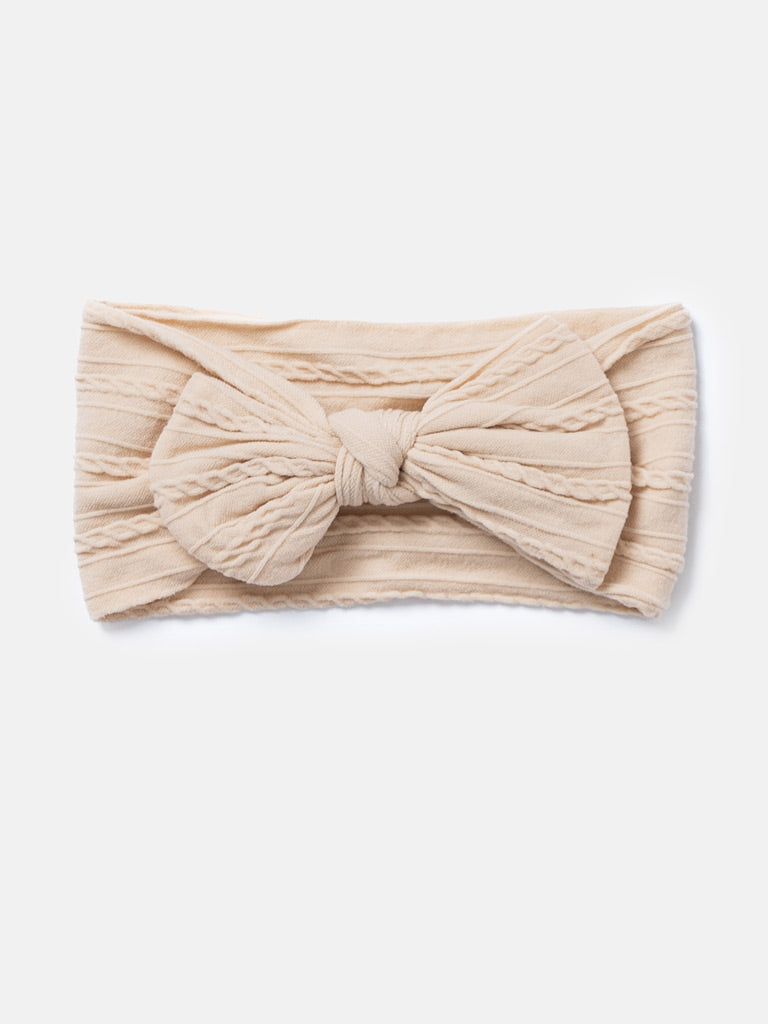 Baby Girl Ribbed Headband with Knotted Single Bow - Nude Tones