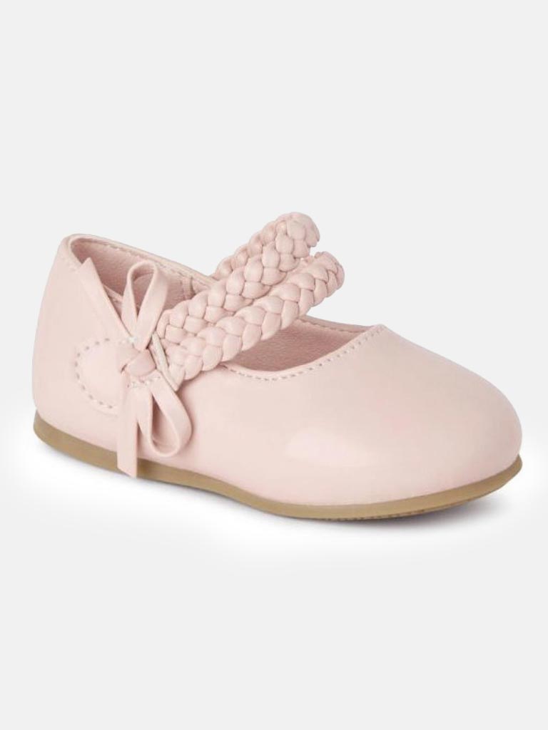 Baby Girl Braided Strap Bow Shoes Ophelia Collection - Baby Pink Matt